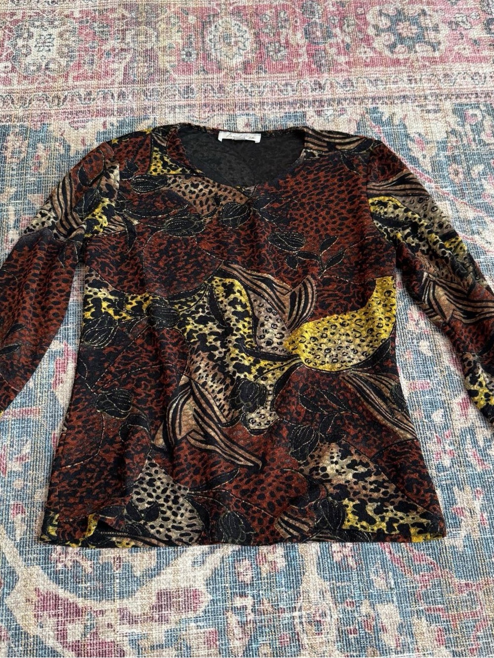 Women’s Long-Sleeve Printed Top in Brown & Yellow